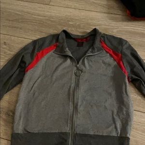 Grey and Red Zip up Long sleeve crop top